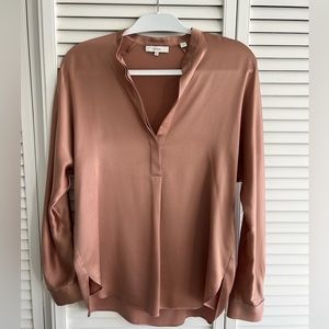 Vince Band Collar Blouse in Blush & Cream XS